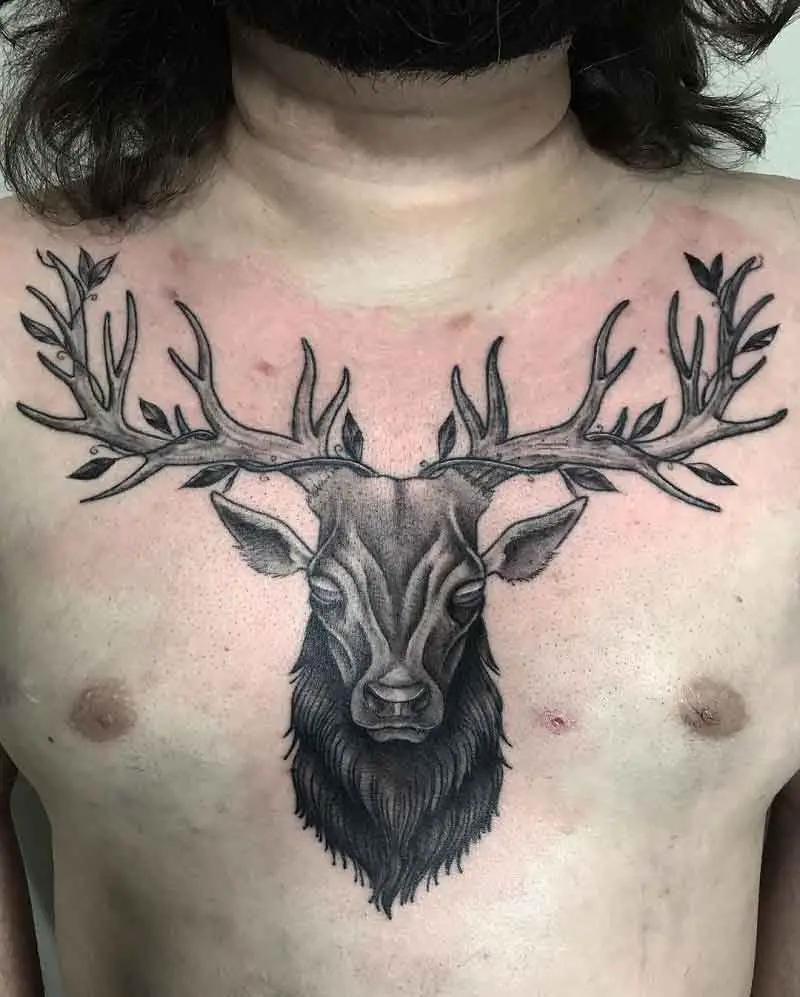 Chest Old School Deer Tattoo by NY Adorned