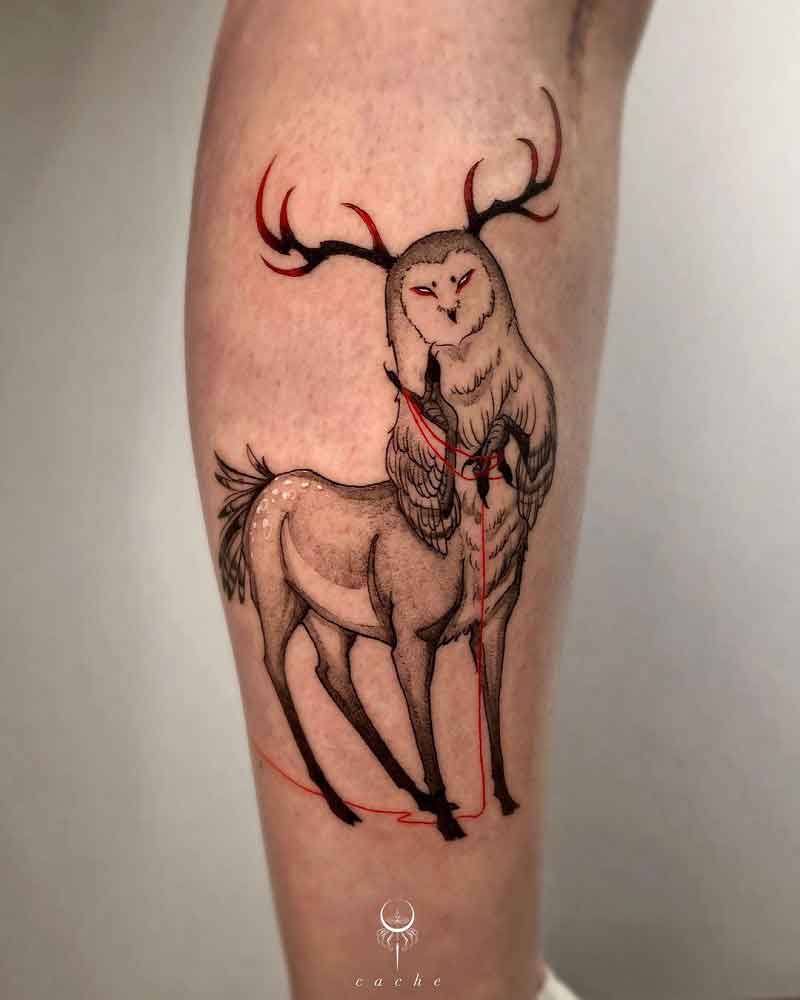 Owl Deer Tattoo 1