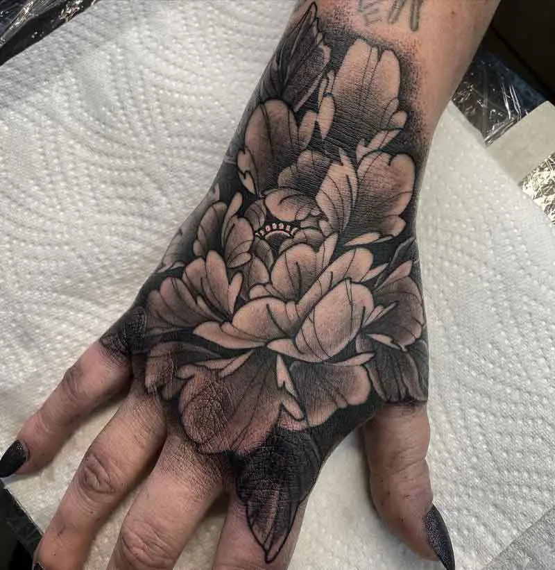 Peony Hand Tattoo 3