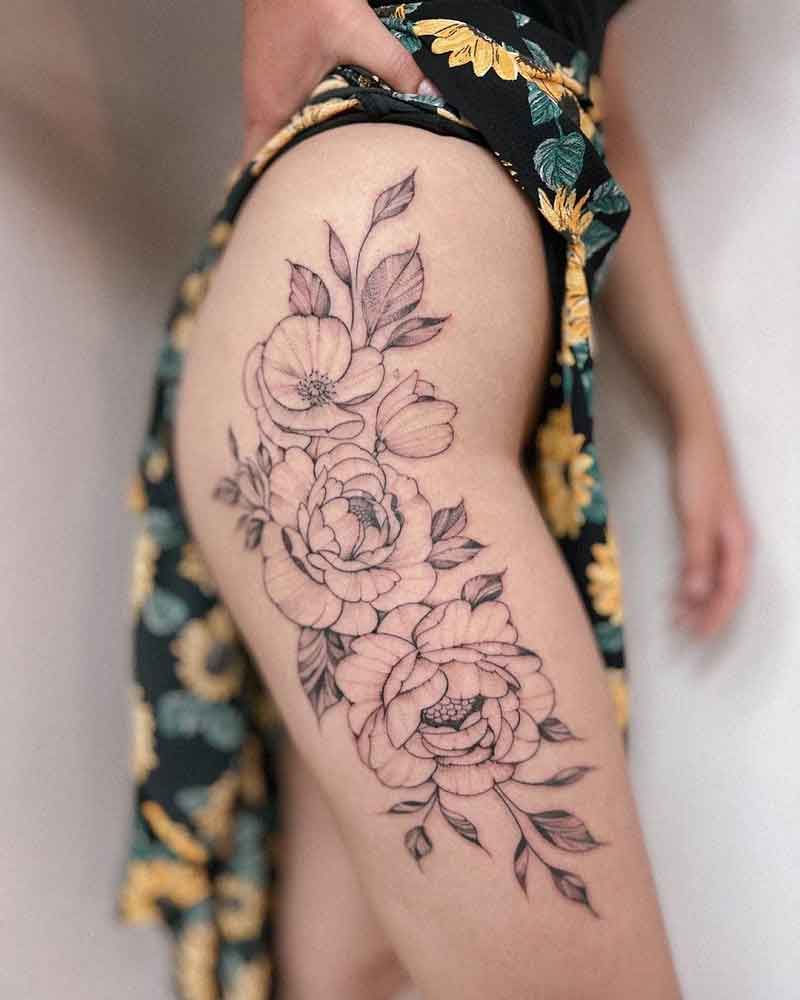 Peony Hip Tattoo 1