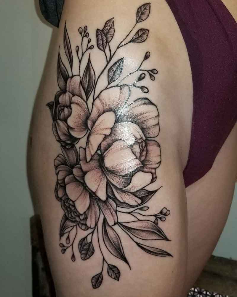 Peony Hip Tattoo 2