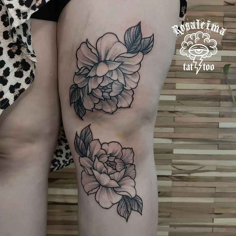 Peony Leg Tattoo 1