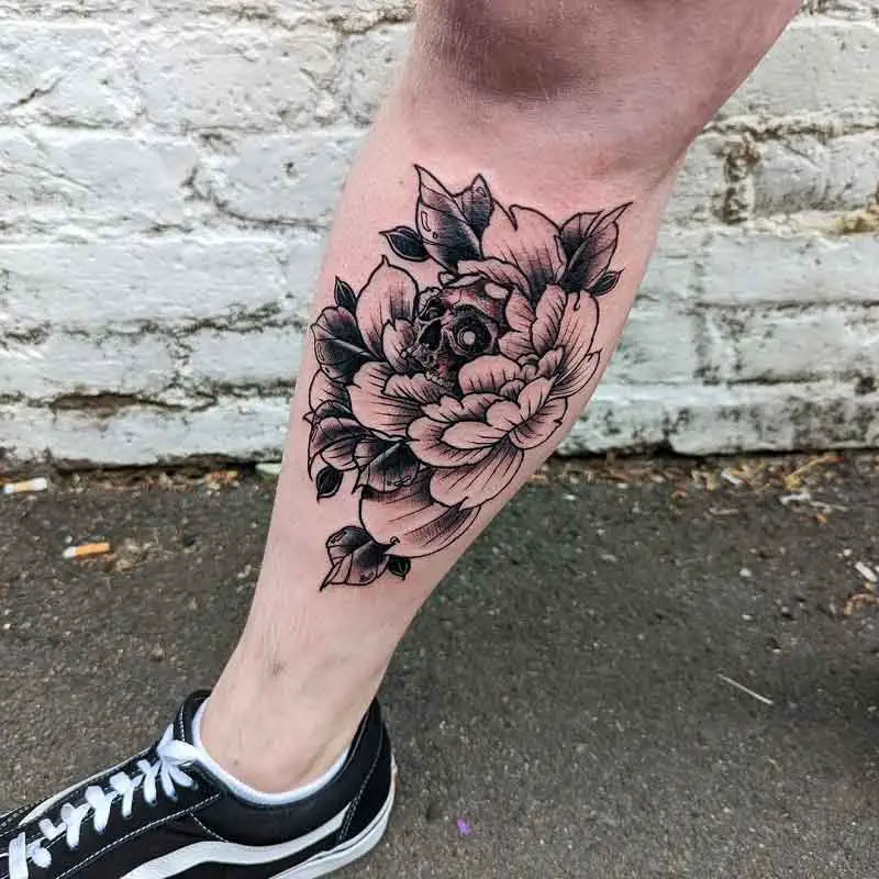 Peony Leg Tattoo 2