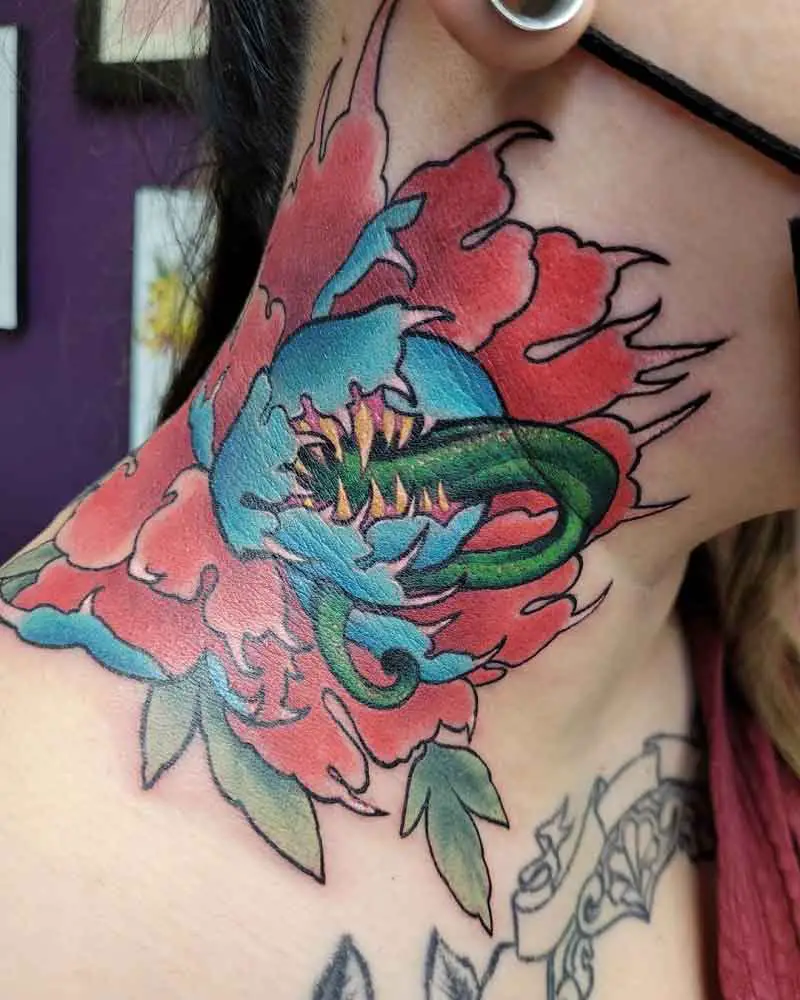 Peony Neck Tattoo 1