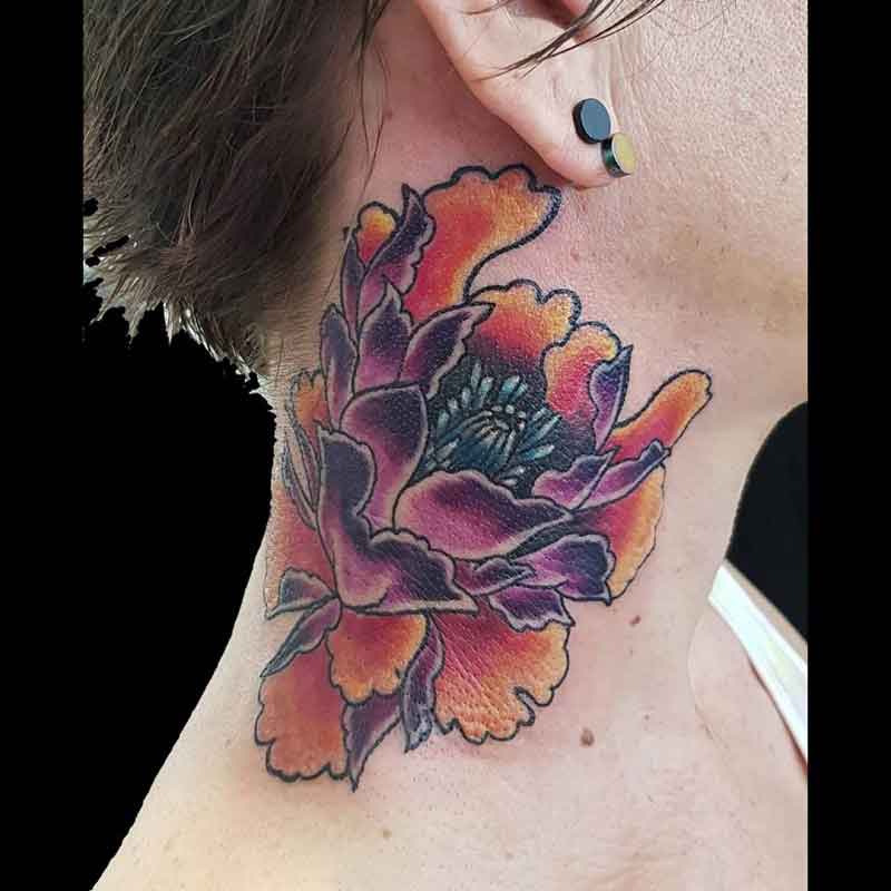 Peony Neck Tattoo 2