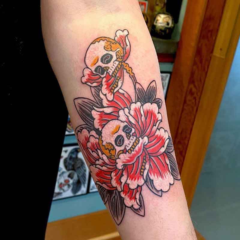 Peony Skull Tattoo 1