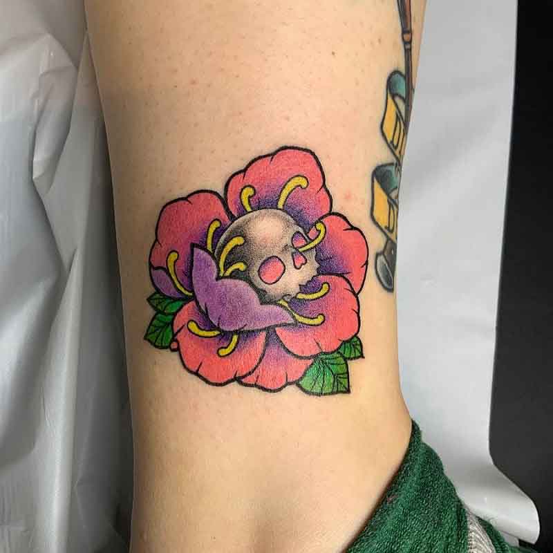 Peony Skull Tattoo 2