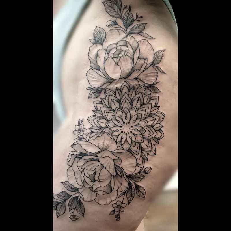 Peony Sternum Tattoo 1