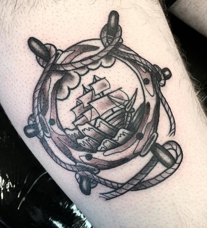 Pirate Ship Wheel Tattoo 2