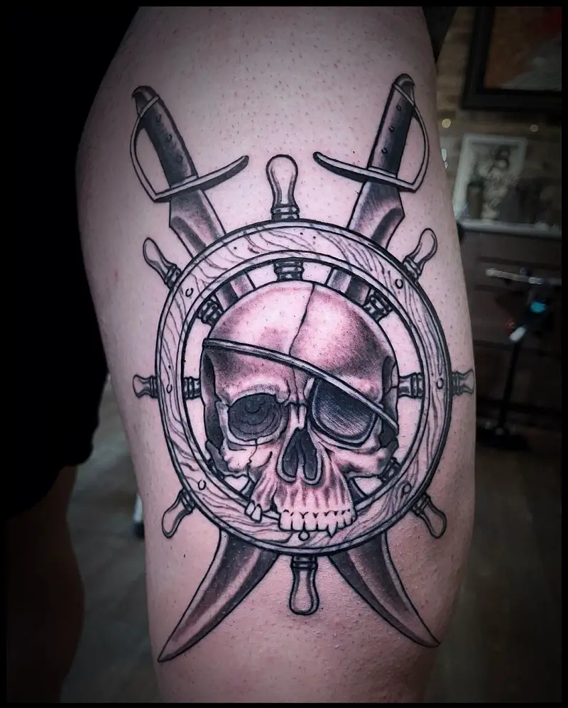 Pirate Ship Wheel Tattoo 3