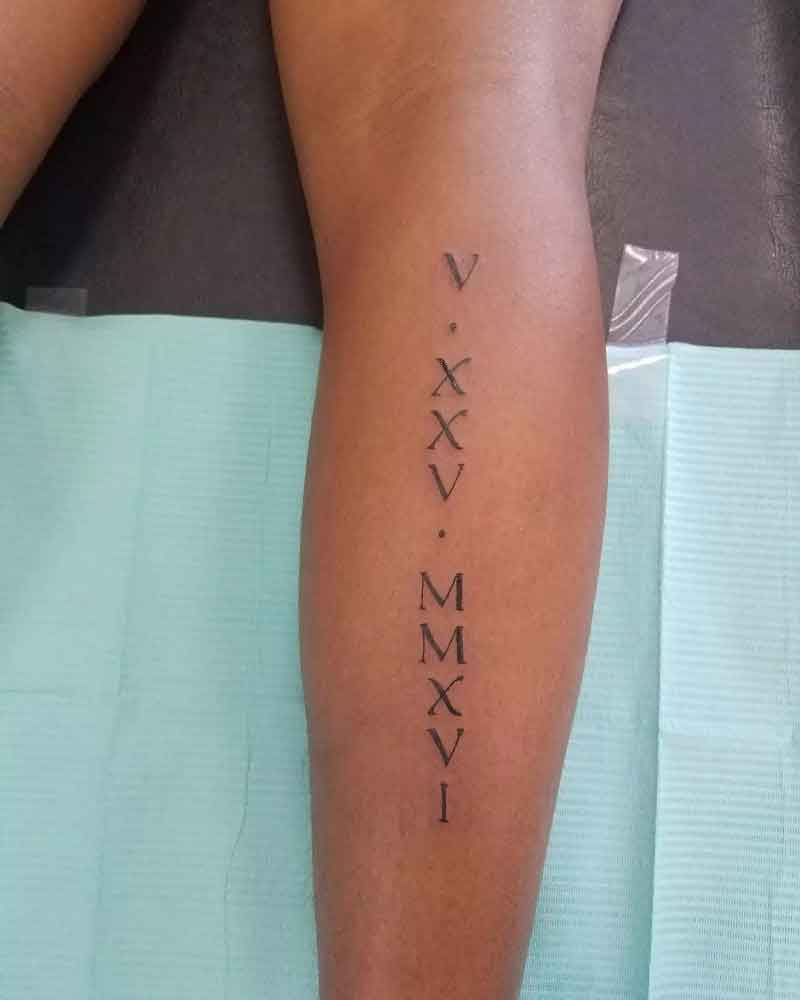 Roman Numeral Leg Tattoo 3