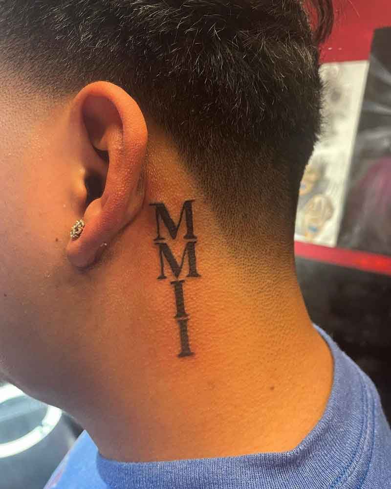 Roman Numeral Neck Tattoo 1