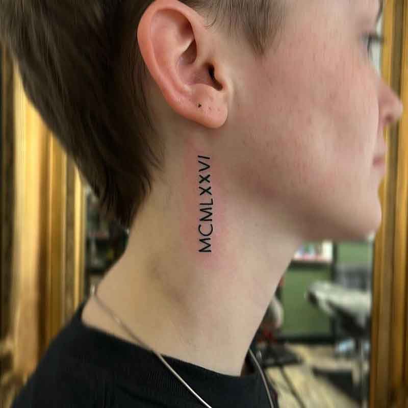 Roman Numeral Neck Tattoo 3