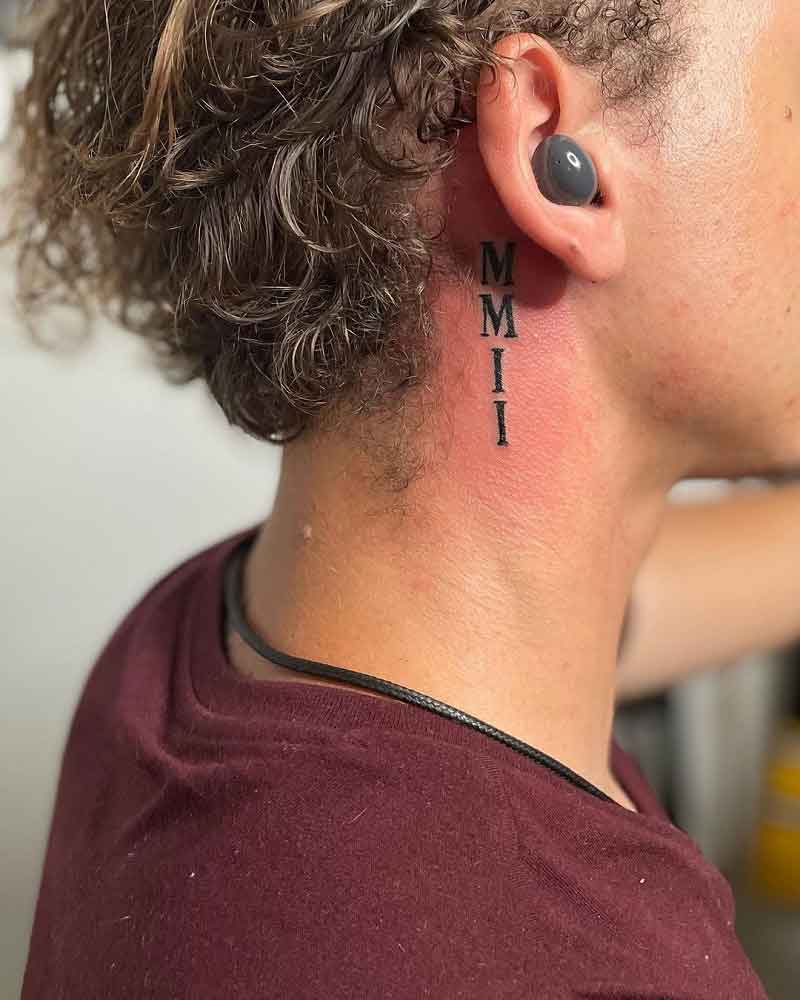 Roman Numeral Tattoos Behind Ear 2