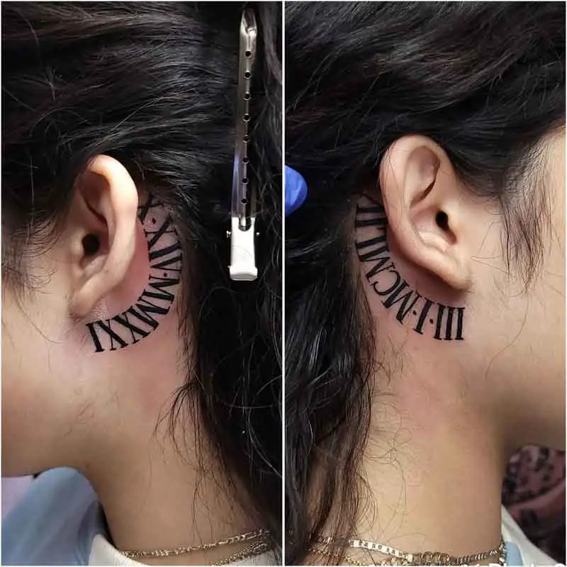 Roman Numeral Tattoos Behind Ear 3