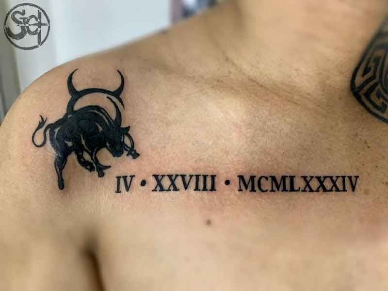 Roman Numerals Chest Tattoo 1