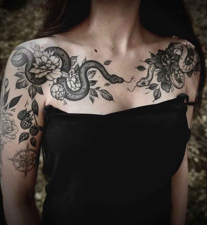 Snake Flower Tattoo Design 1