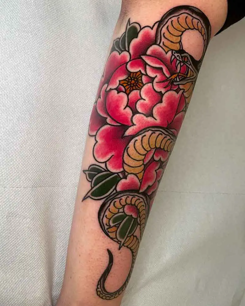 Traditional Peony Tattoo 3