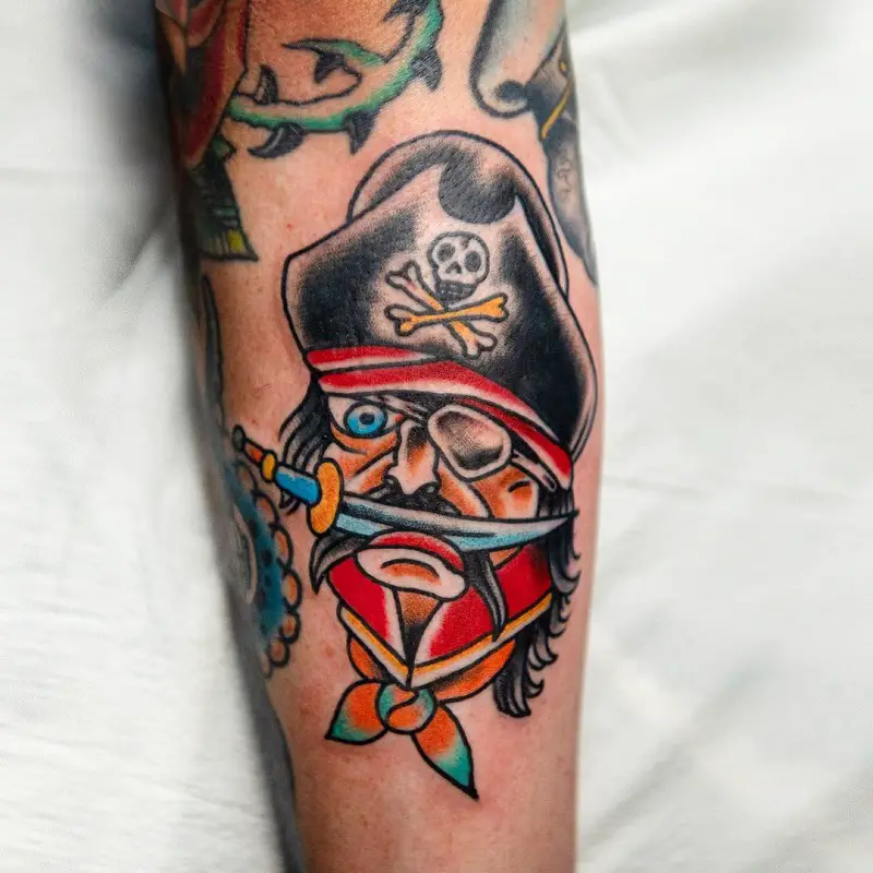 Pirate Of The Caribbean Davy Jones Face Tattoo Design For Half Sleeve