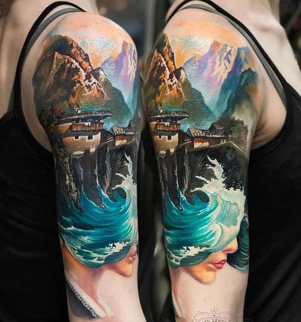 Wave And Mountain Tattoo 2