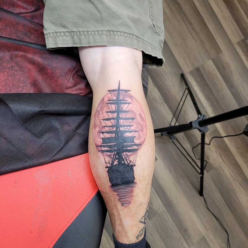 prompthunt A tattoo design on paper of a pirate ship on paper black and  white highly detailed tattoo realistic tattoo by nik lucas