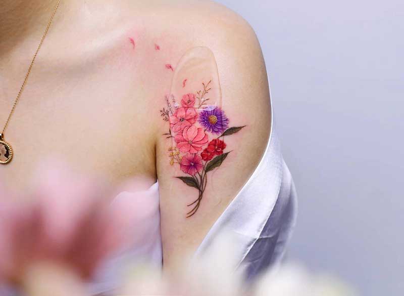 tattoo w/ my family's birth month flowers | Tattoos, Birth month flowers,  Leaf tattoos