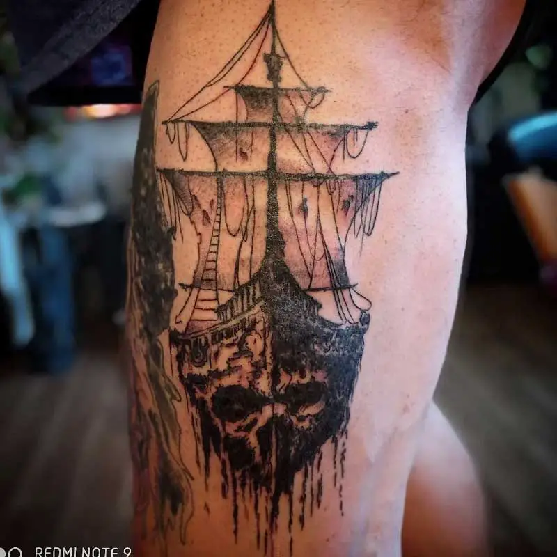 The Art Ink Tattoo Studio - Black Pearl ship Tattoo design Artist :  @ketantattooist At_ @the_art_ink_tattoo_studio For appointment call : +91  9429302040 #blackpearl #ship #shiptattoo #piratesofthecaribbean #artlovers  #tatt #tattooahemedabad #tattooartist #