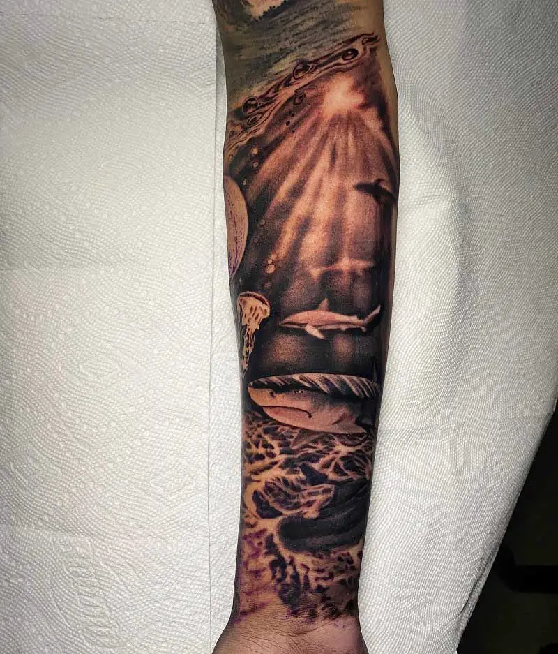 Red Ocean Tattoo  Heres a progress shot of a Kraken sleeve Ben is working  on Itll be rad Thanks Patrick kraken seamonster waves beach  sailong ocean bng savannahtattooers savannahga deepsea tybee 