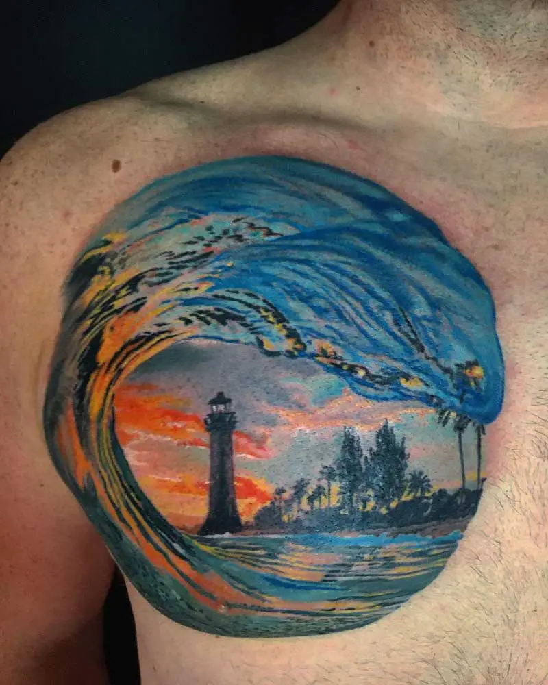 ocean waves sunset tattoos