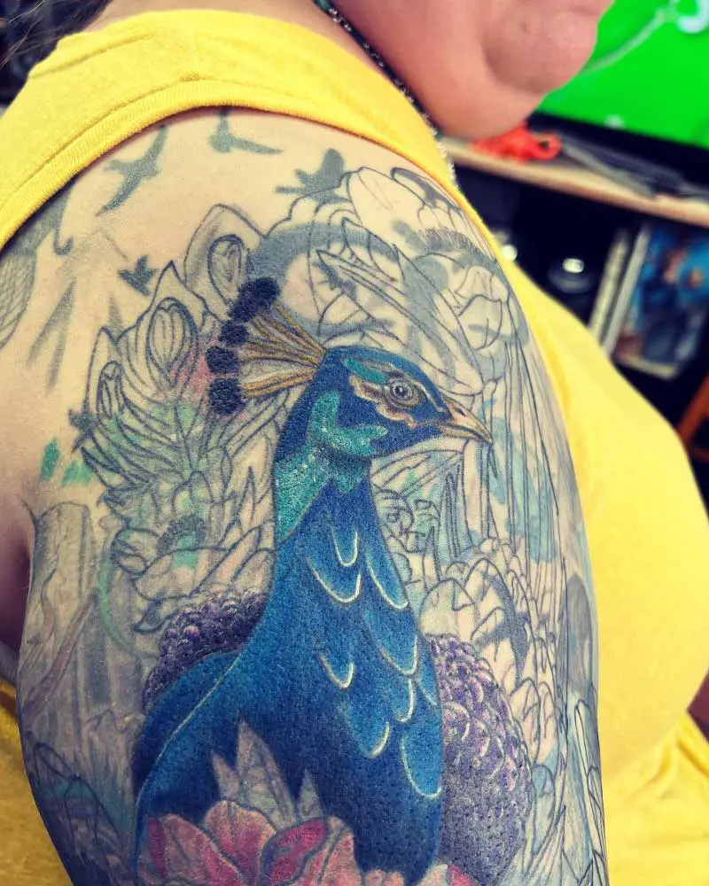 Tattoo tagged with peacock big animal contemporary bird facebook  twitter joannaswirska illustrative upper arm  inkedappcom
