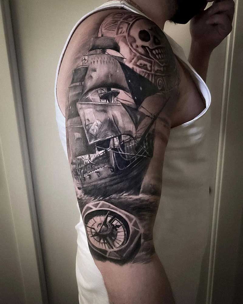 pirate-ship-compass-tattoo-1