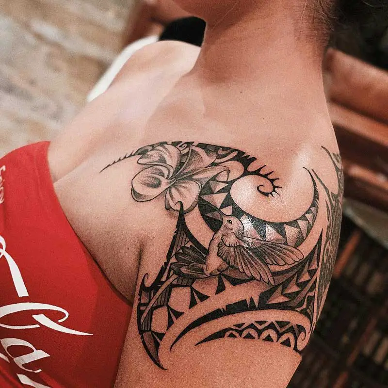 polynesian tribal shoulder tattoos for men