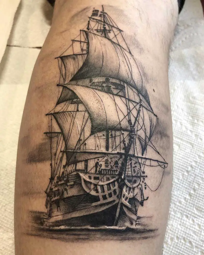 pirate ship tattoo leg