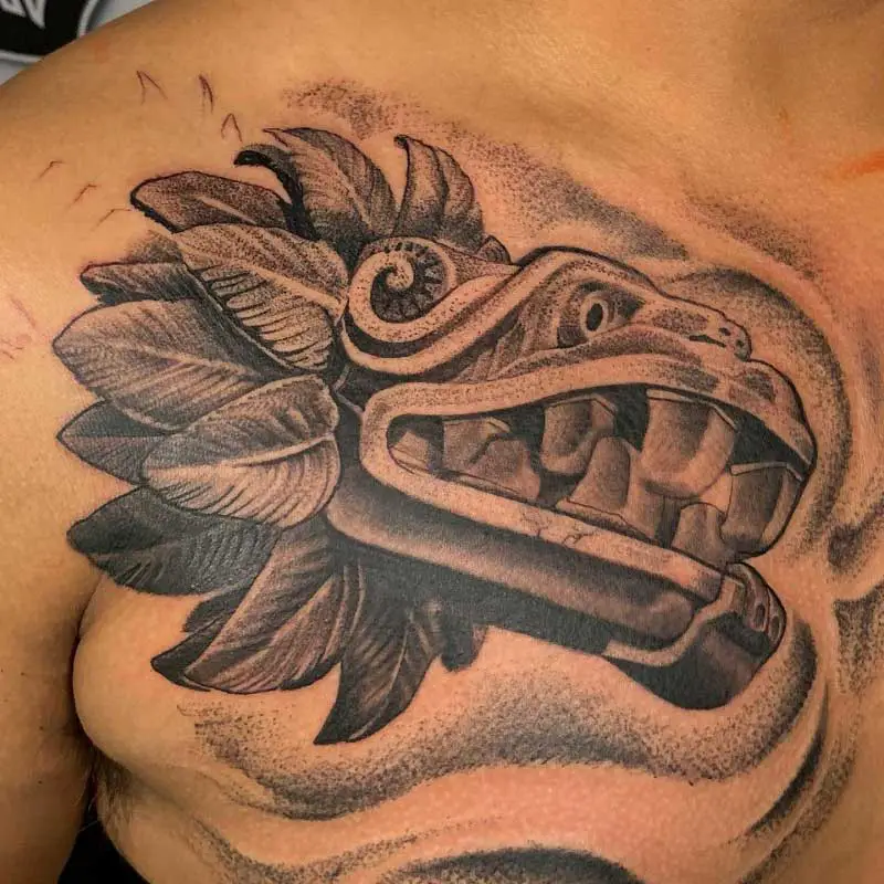 Tattoo uploaded by Ben Avila  Quetzalcoatl 22cm tattooartist  blackandgrey Quetzalcoatl tattooart Aztec  Tattoodo