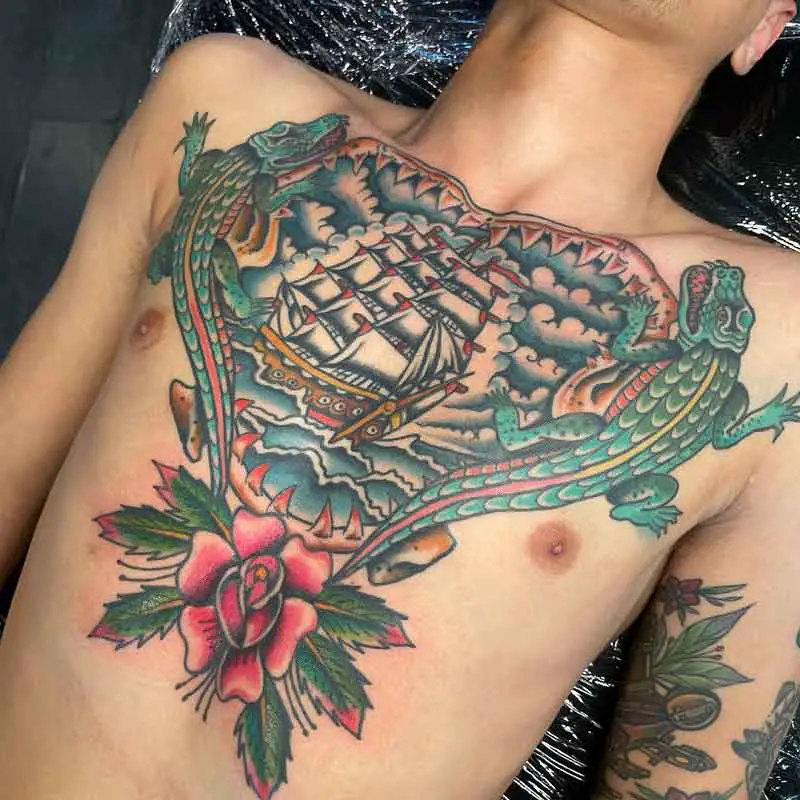 Alligator Chest Tattoo 3