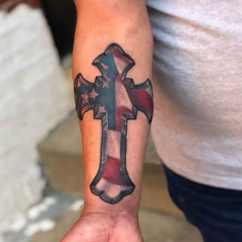 American Flag Cross Tattoo 2