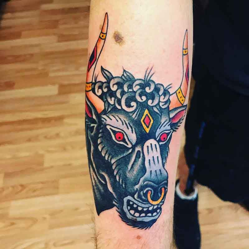 American Traditional Bull Tattoo 3