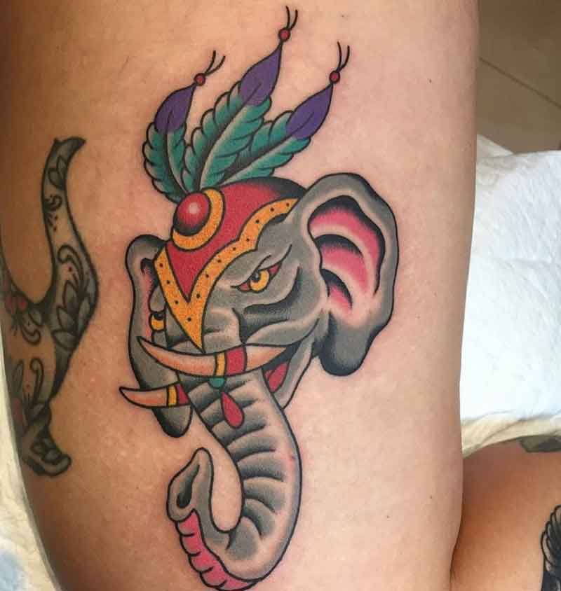 American Traditional Elephant Tattoo 1