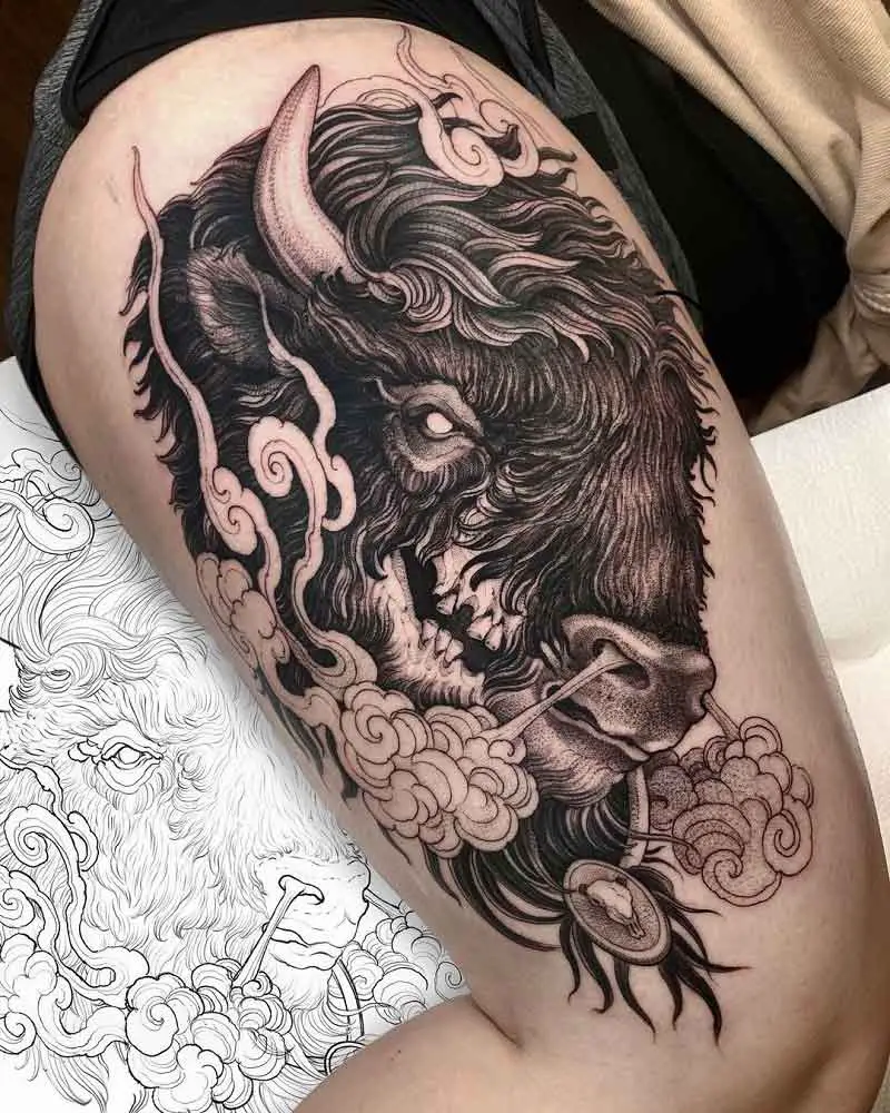 Angry Bison Tattoo 1