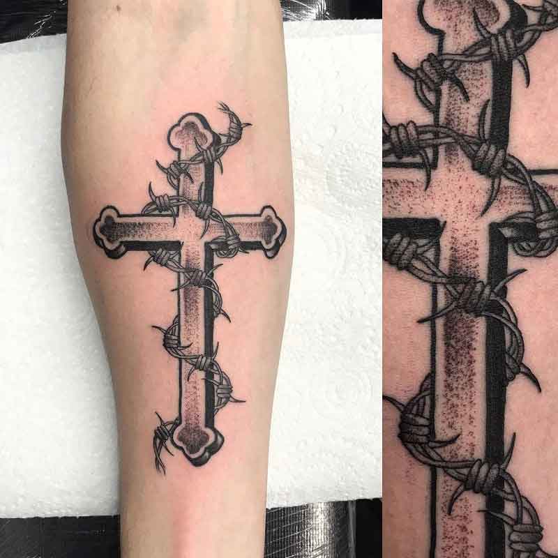 Barbed Wire Cross Tattoo