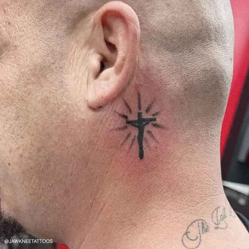 Behind Ear Cross Tattoo 2
