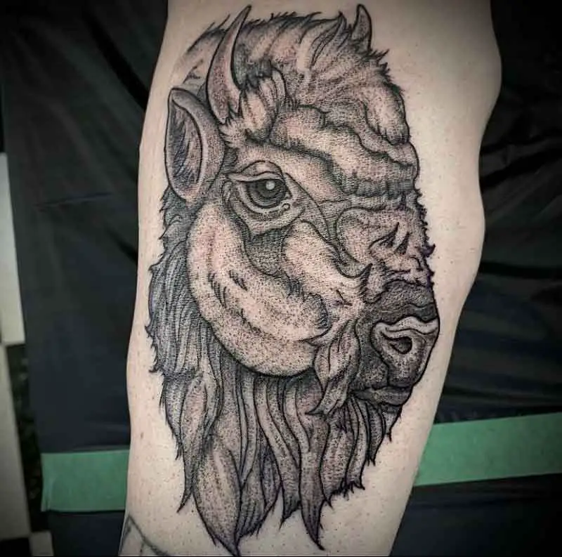 Bison Face Side View Tattoo 2