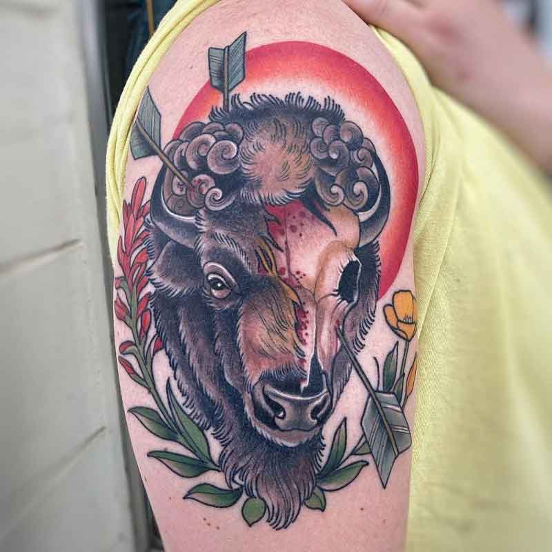 Bison Shoulder Tattoo 2