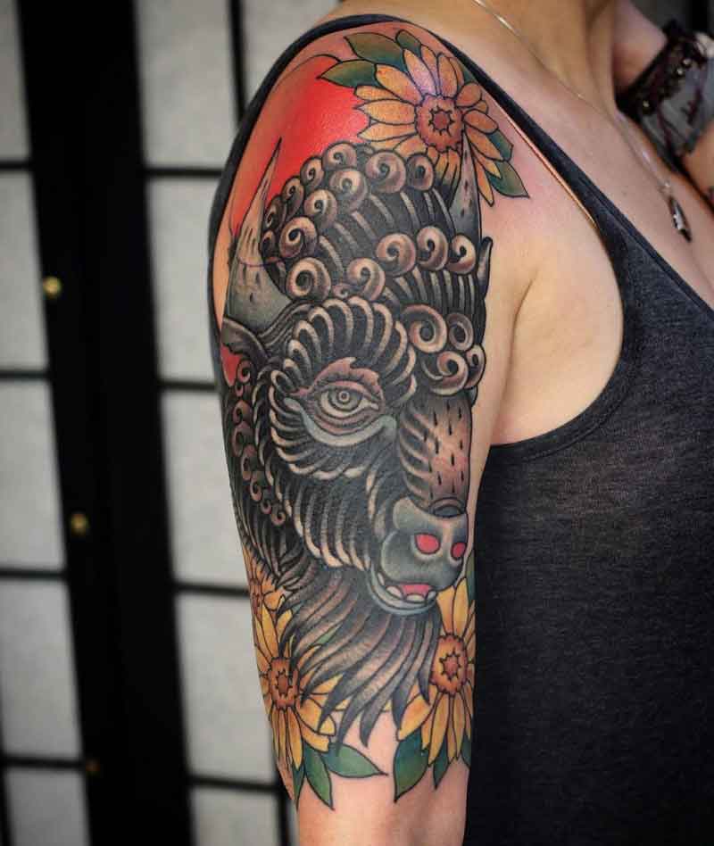 Bison Shoulder Tattoo 3