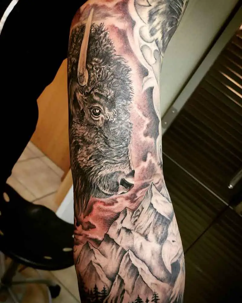 Bison Sleeve Tattoo 1