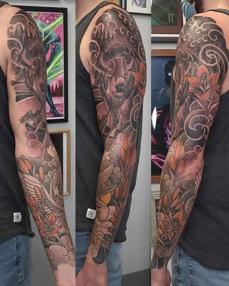 Bison Sleeve Tattoo 3