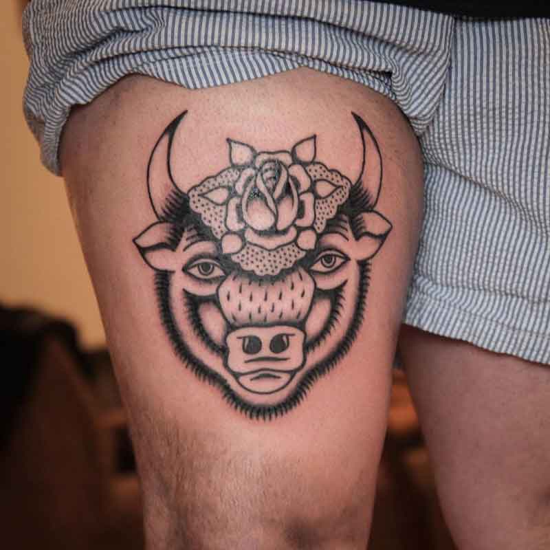 Bison Thigh Tattoo 1