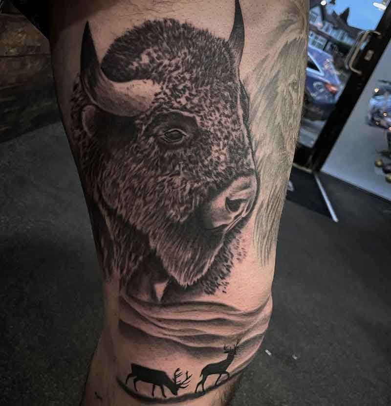 Bison Thigh Tattoo 3