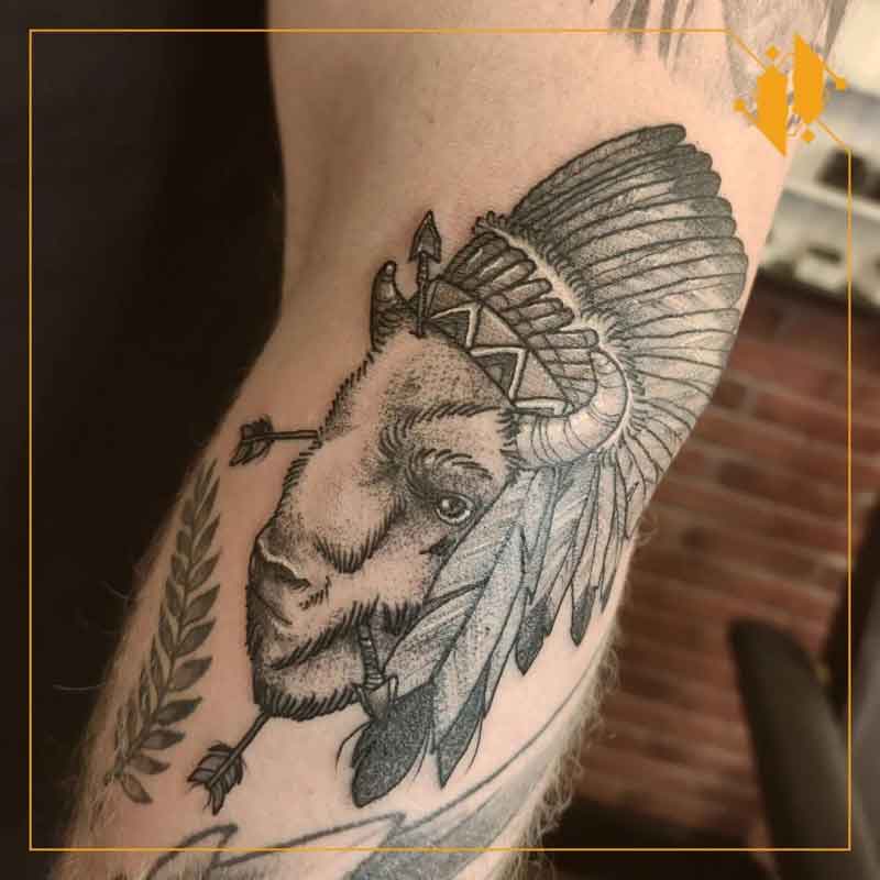 Bison Wearing Headdress Tattoo 2