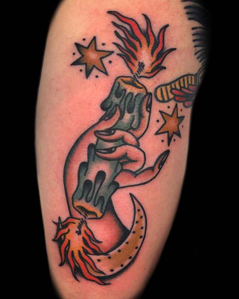 burning candle tattoo